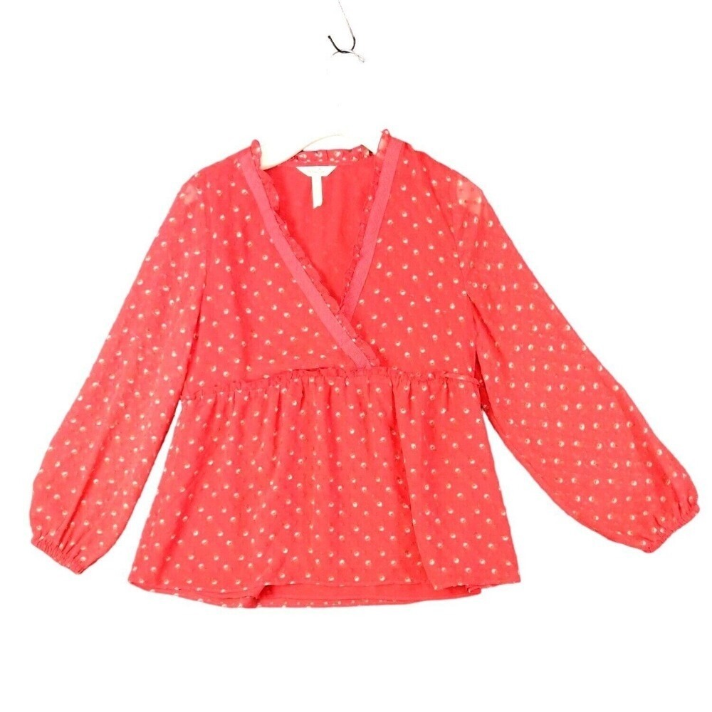 Matilda Jane Women Cottage Strawberry Peplum Top S Red Swiss Dot Floral Babydoll